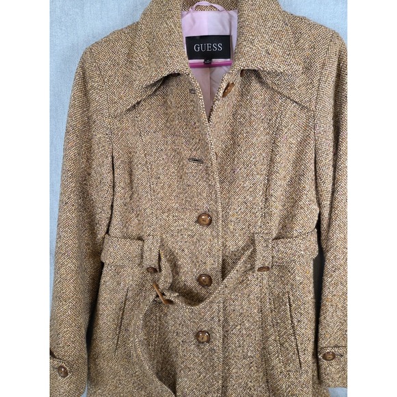 GUESS Womens XL wool blend herringbone Trench jacket coat Lined Career Office - Picture 2 of 11